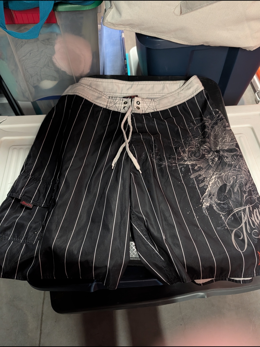 Miami Ink Black and White Pinstripe Board Shorts